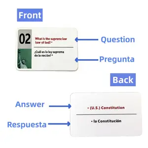 128-Count Bilingual English-Spanish Civics Study Cards Set, Office Stationery with 128 Essential Questions and Answers for Learning Vocabulary Flashcards