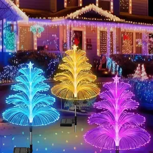 2/4/6 Pack 7-Color Changing Solar Outdoor LED Christmas Tree Lights with Optical Fiber & Star Accents, Solar-Powered Jellyfish Holiday Lights, 2/5-Layer Design for Lawn, Patio, Garden Decor ,Solar Light For Christmas, New Year, Thanksgiving, Easter