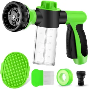 Dog Wash Sprayer Outdoor 8-in-1 Dog Sprayer Hose Attachment with Massage Brush and Pet Grooming Comb 3/4 Inch Standard Garden Hose Nozzle for Watering Flowers Car Washing Pet Bathing Green