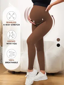 Maternity Leggings over the Belly, High Waist Seamless Pregnancy Pants, Full Belly Support, Soft Stretchy Non-See-Through, Casual Tight-Fitting, Prenatal Maternity Clothing