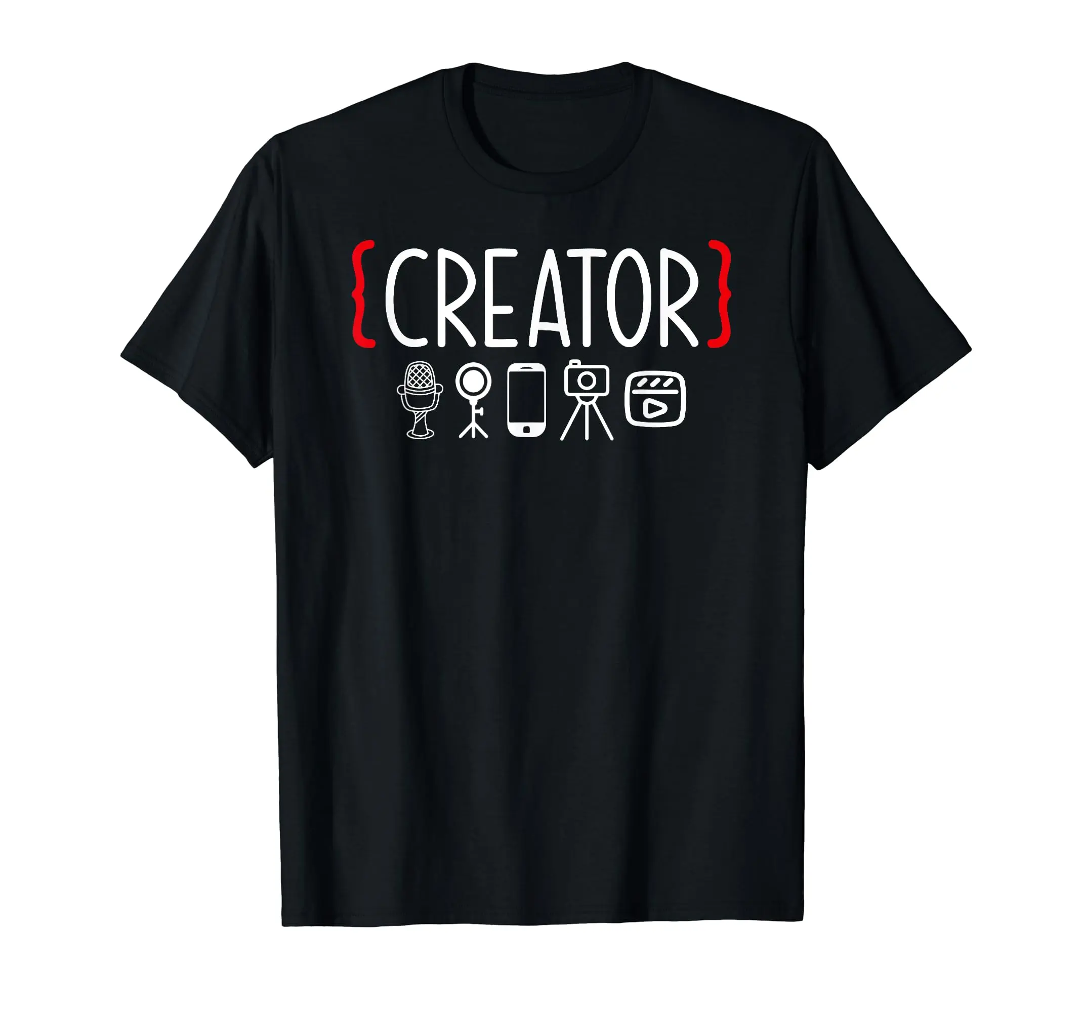 creator branding kit Creator Content Creator Gear Mic Ring Light Phone Camera Video Outline Graphic Cotton T-Shirt, Fashion Comfort Influencer Vlogger Streamer Outfit, Best Holiday Gift For  Valentine Birthday Present Content Casual Streetwear Tee