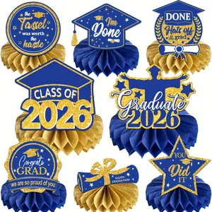 8Pcs Graduation Centerpieces for Tables 2026 Blue and Gold Honeycomb Centerpiece Class of 2026 Graduation Decorations Party Favors Graduation Party Congrats Grad Graduation Gifts