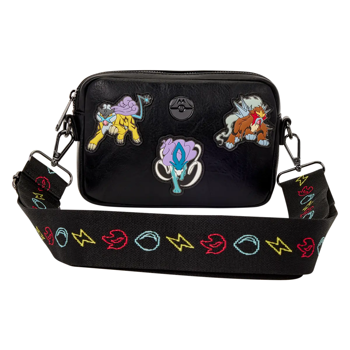 Loungefly Pokémon Legendary Beasts Crossbody Sling Bag, Distressed Polyurethane with Embroidery and Detachable Coin Pouch, Shoulder Strap, Pu Leather, Uv Accents, Portable Lightweight Sling, Creative Design Bag, Crossbody Bags