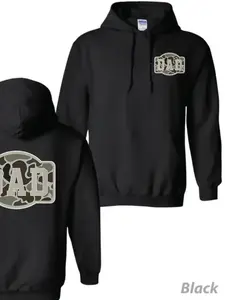 Camouflage Dad Letter Print Drawstring Hoodie, Casual Long Sleeve Pullover, Fall Winter Daily Wear, Made in Usa, Graphic Hoodies