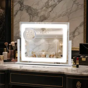 360 Degree Rotating Desktop Dressing Table Makeup Mirror LED Smart Dimming Aluminium Vanity 14"x12" Eye Protection Sturdy Construction Perfect Gift