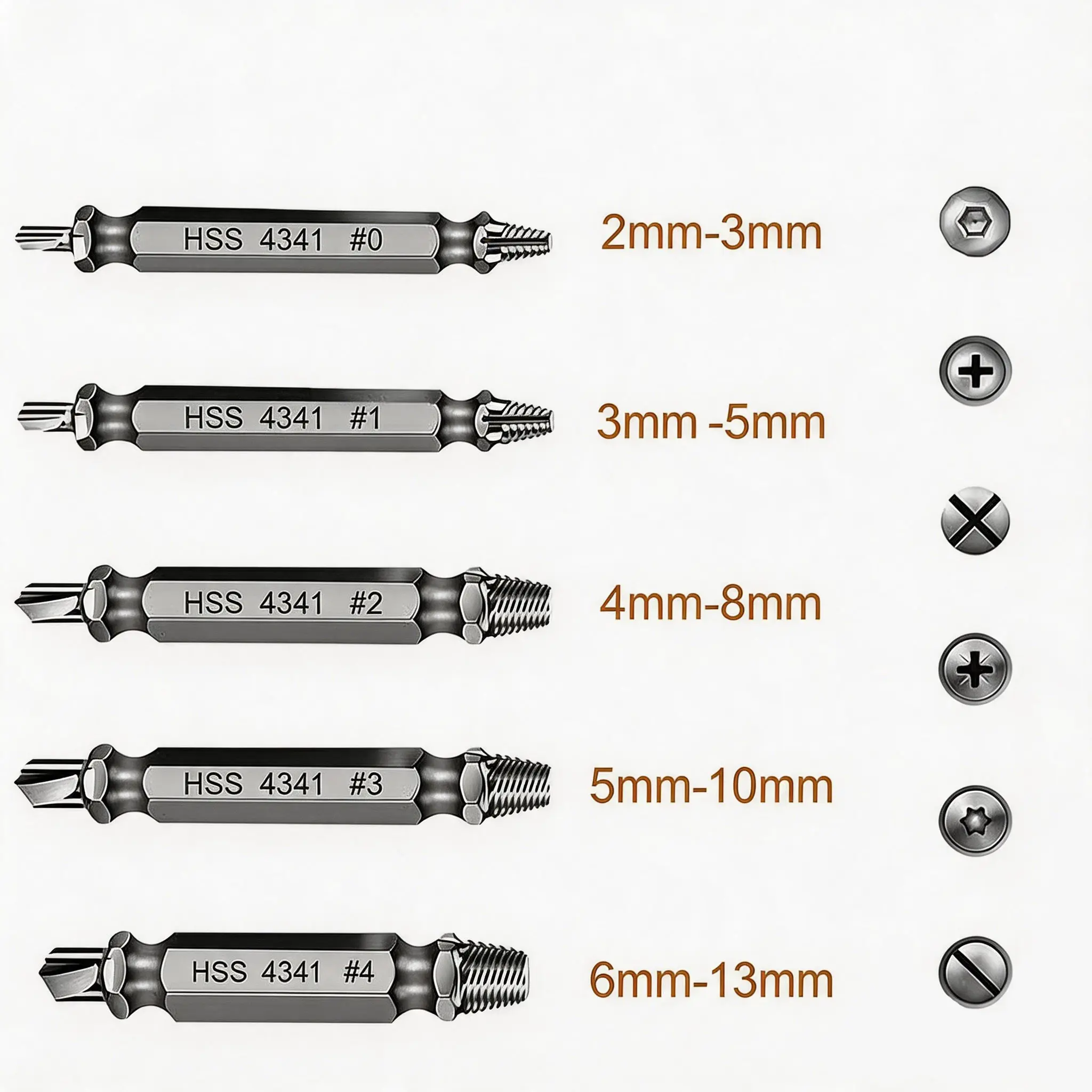 Stripped Broken Screw Remover,6 Counts Set Easy Out Bolt Extractor, Damaged Screw Extractor Set,Double Head Extraction Design Extractor Head,Household Repair Tools, Power Tool Accessories, Screwdriver Bit Clip.