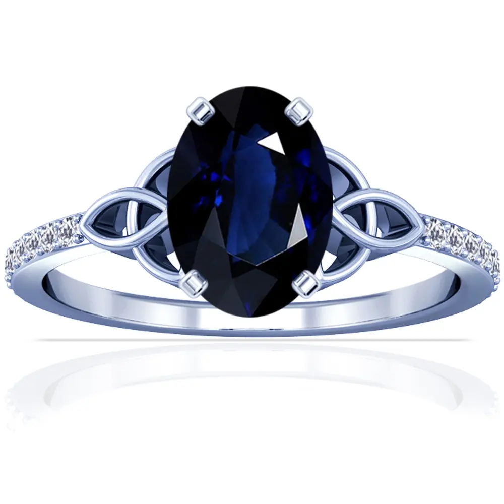 GIA Blue Sapphire Oval and Diamond Ring - (14k White Gold)- R65548REBS