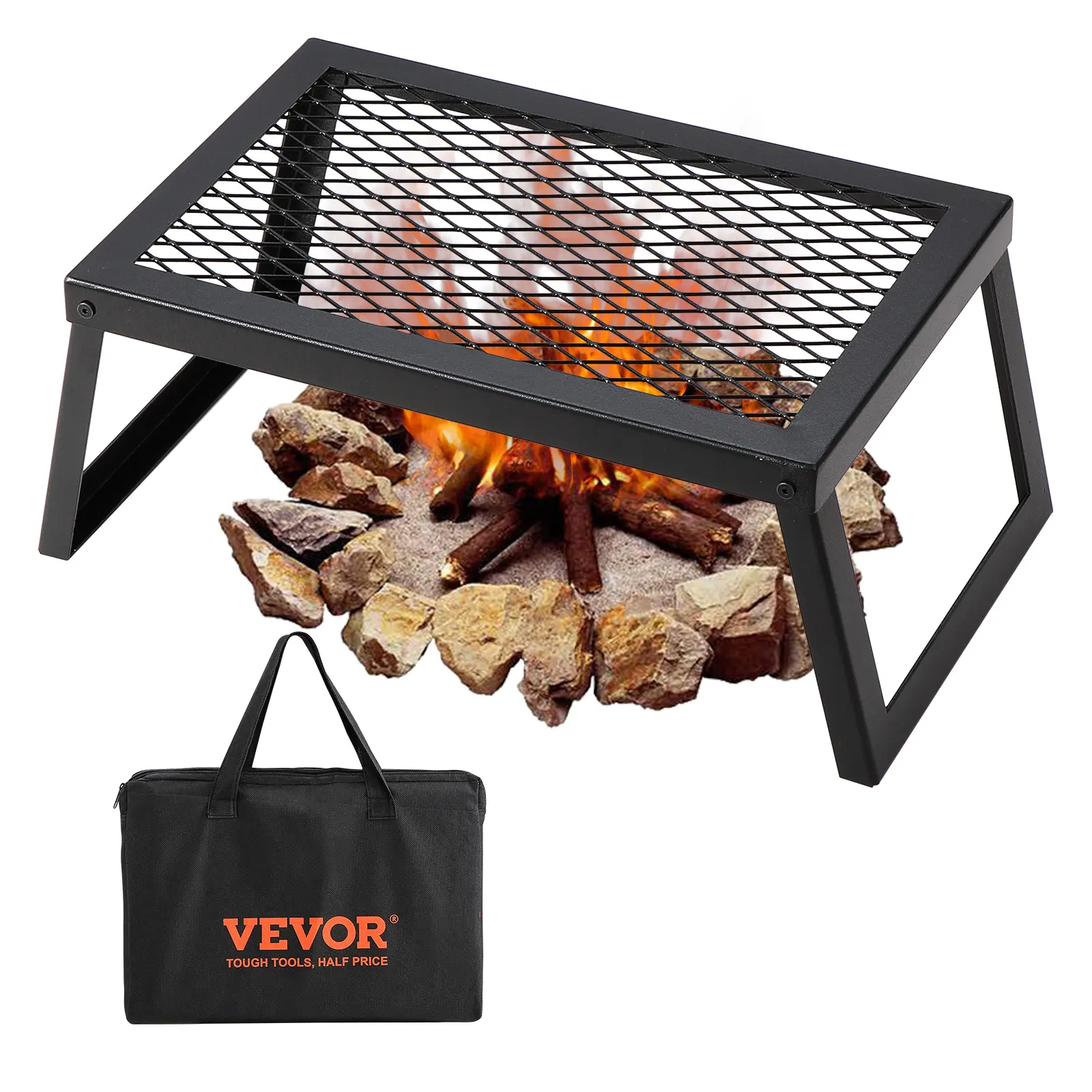 【summerfinds】VEVOR Folding Campfire Grill, Heavy Duty Steel Mesh Grate, 18" Portable Camping Grates Over Fire Pit, Camp Fire Cooking Equipment with Legs Carrying Bag, Grilling Rack for Outdoor Open Flame Cooking, Foldable, Sturdy