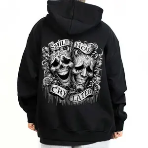 Smile Now Cry Later Graphic Unisex Hoodie Sweatshirt T-Shirt Oversized Outfits Casual, Chicanos Clothing, Cholo Clothes Mexican Outdoor