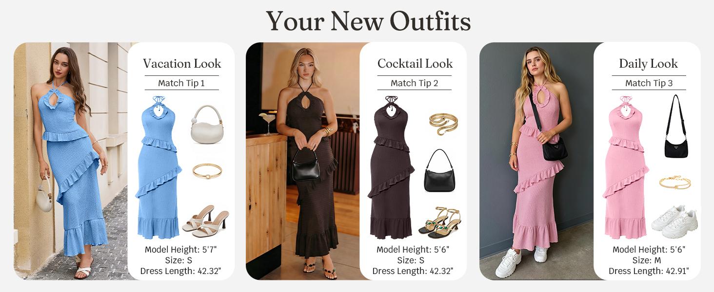 Wenrine Women's Sexy Halter Maxi Dress Cutout Sleeveless Ruffle Tassel Backless Party Club Summer Dresses Wenrine Women's Sexy Halter Maxi Dress Cutout Sleeveless Ruffle Tassel Backless Party Club Summer Dresses