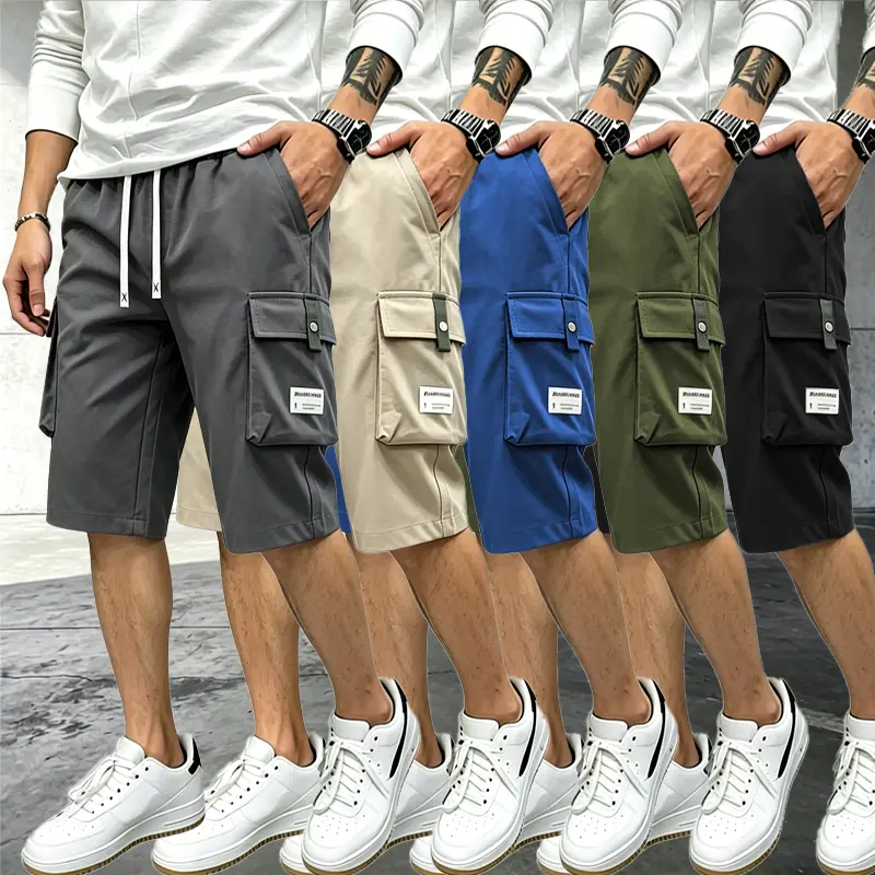 5/4/3Pack Men's Cargo Shorts, 7/8 Length, Summer DrawstringWaist, Large Pockets, Letter Patch Details, Stylish Casual AthleticShorts