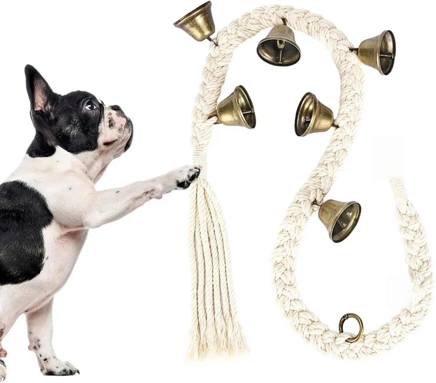 Vintage Durable Cotton Rope Dog Potty Training Doorbell - 6 Extra Loud Bells, Beige Adjustable Hanging Doorbell for Small, Medium, Large Dogs, Anti-Deformation Pet Training Accessory