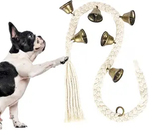 Dog Bell for Door Potty Training Cotton Handwoven Doorbell with 6 Extra Loud Bells for Small Medium Large Dogs Beige Adjustable Hanging Door Bell for Easy Training