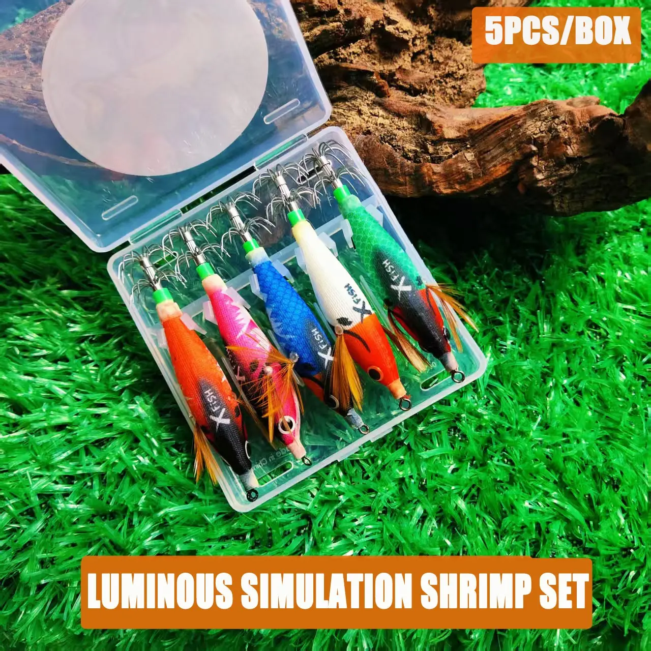 5-Piece Box Set of Exquisite Glow-In-The-Dark Imitation Shrimp Lures, Luminous Squid Hooks for Fishing Tackle, Fishing Equipment, Perfect Holiday Gift and Bait Set