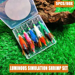 5-Piece Box Set of Exquisite Glow-In-The-Dark Imitation Shrimp, Luminous Squid Hooks for Fishing, Perfect Holiday Gift and Bait Set