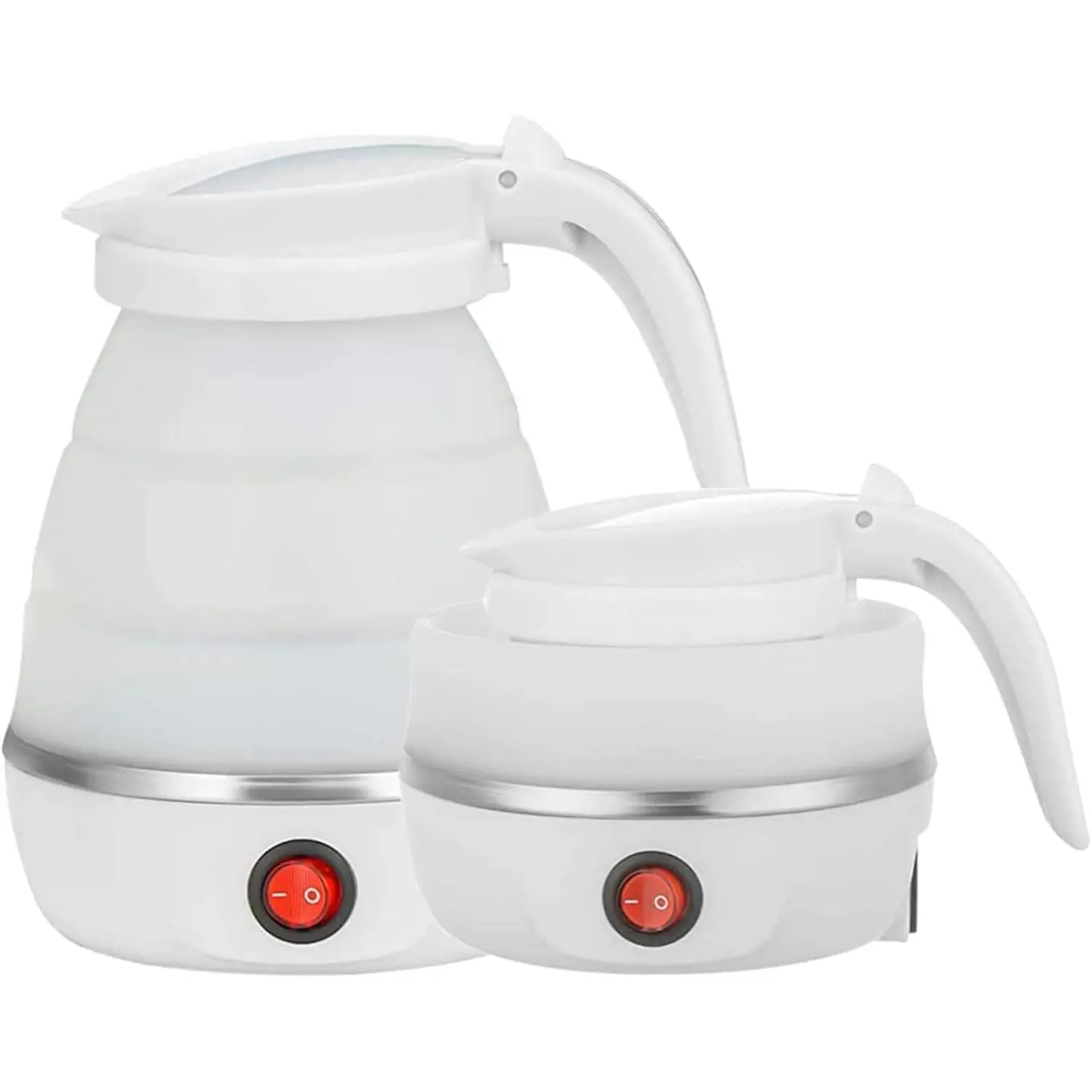Modern Compact Form Small Dimensions Portable Travel Electric Kettle - Small Foldable Silicone Collapsible Water Boiler Tea Pot with Auto Shut-Off, Quick Boiling, Separable Power Cord, White for Camping