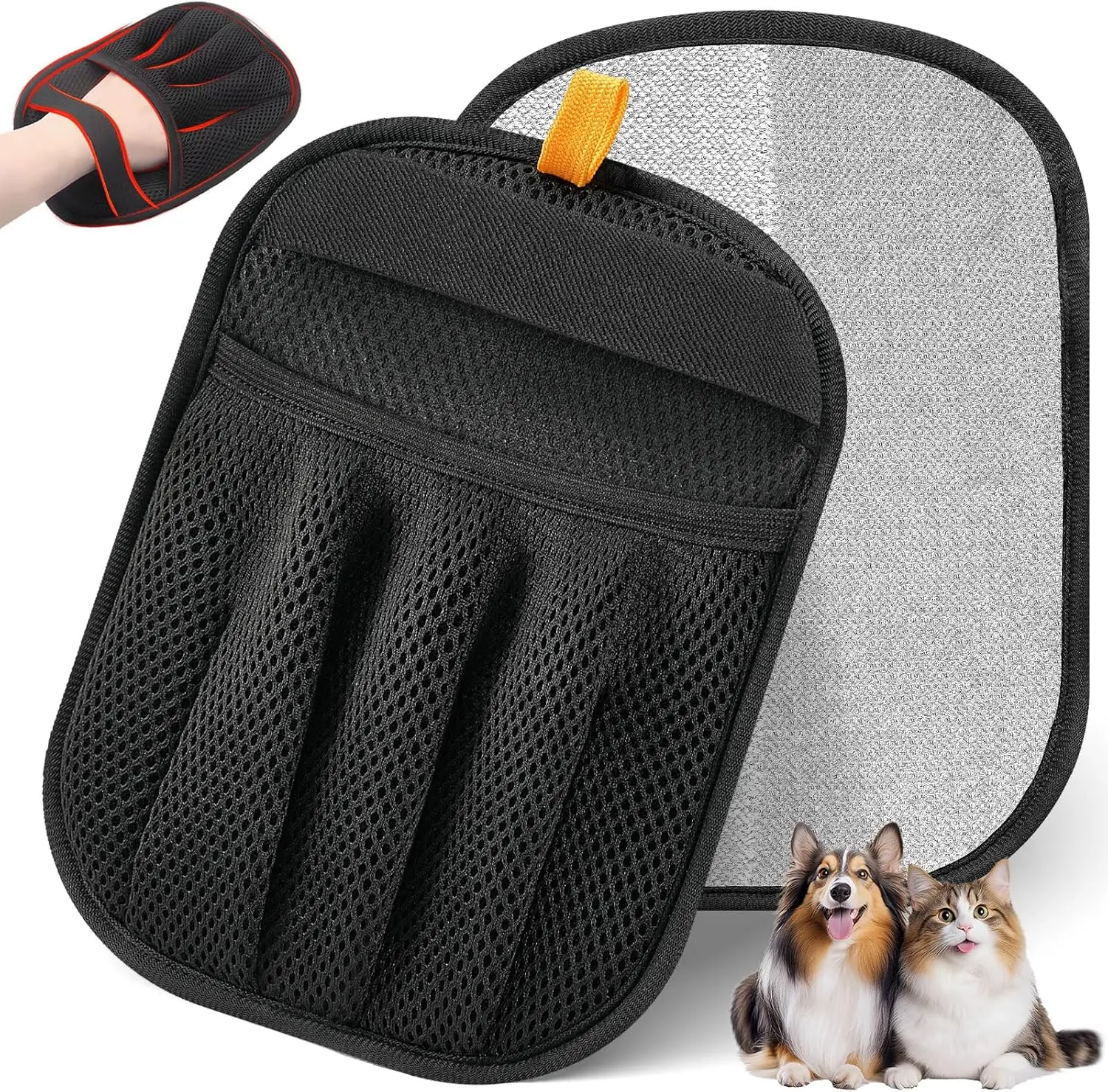 Reusable Electrostatic Pet Hair Removal Glove for Cats and Dogs, Fur Remover for Couch, Clothes, Carpet and Car Seats, Black