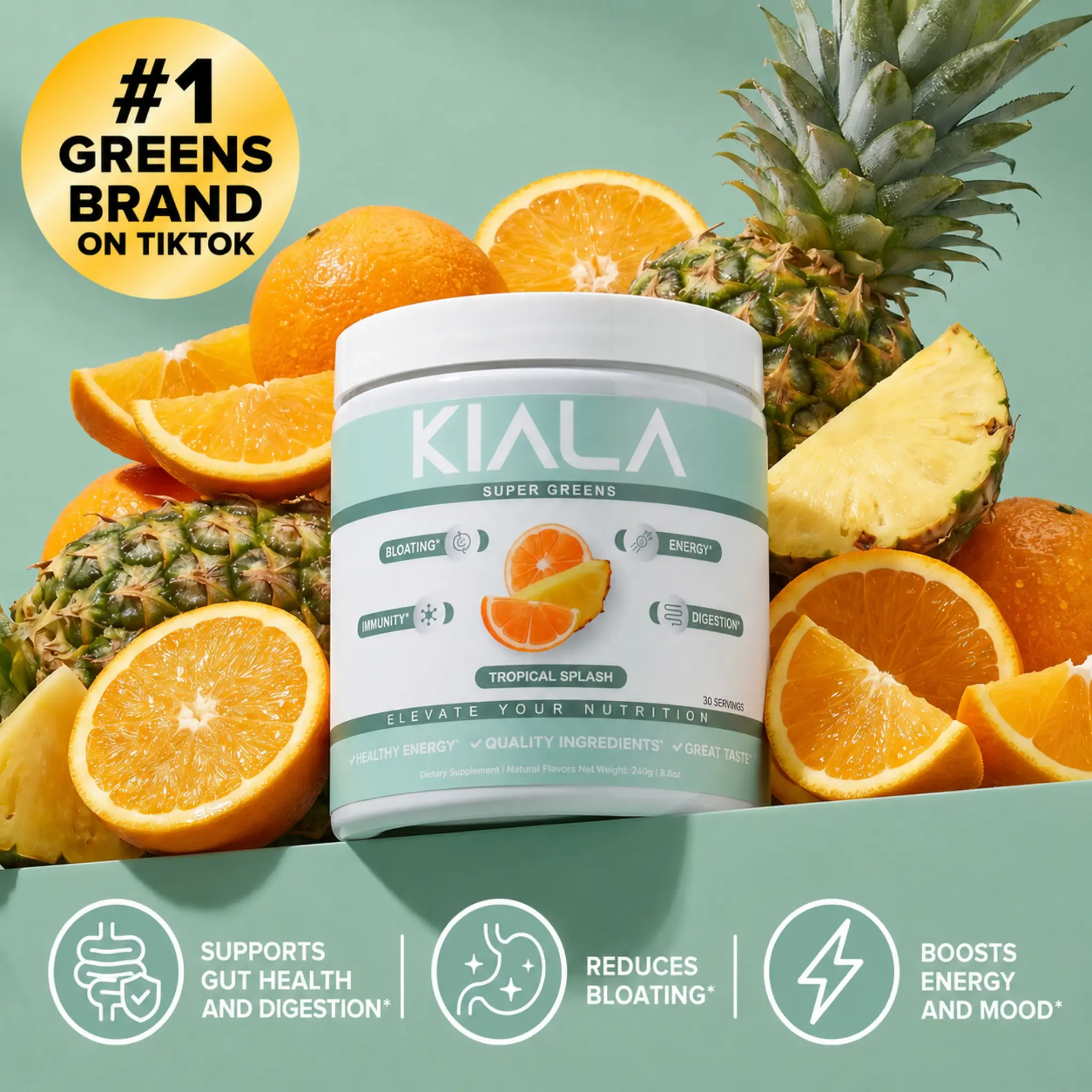 Kiala Nutrition Tropical Splash Organic Super Greens Powder Dietary Supplement Kiala Nutrition Tropical Splash Organic Super Greens Powder Dietary Supplement