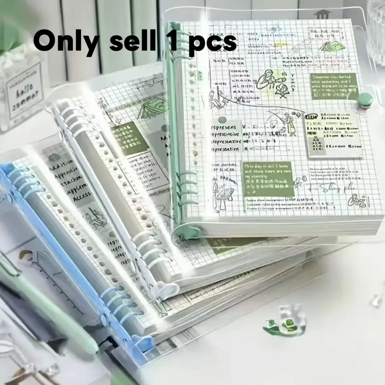 Waterproof Loose-Leaf Notebook Waterproof & Moisture-Proof 60 Page A5 PVC Transparent Replaceable Binder for Daily Writing, Office, Study, Work Use, Journals For Writing