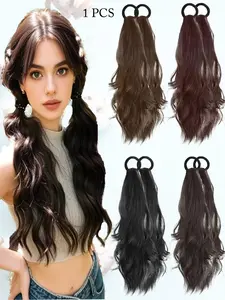 KAIRIYA 18 Inch Long Wavy Ponytail Extension with Elastic Hair Tie, Natural Wavy Hairpieces for Women, Synthetic Soft Hairpieces for Daily Use, Synthetic Hair Wigs