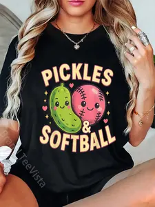 100% Cotton Unisex Softball Tees by K Pickles And Softball Player T-Shirt Casual Graphic Printed Vintage Tshirt