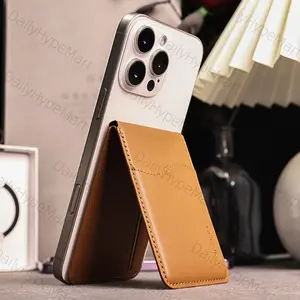 Magnetic Card Case with Hinge Kickstand for iPhone Android Slim Leather Holder 68g Durable Stylish Everyday Use