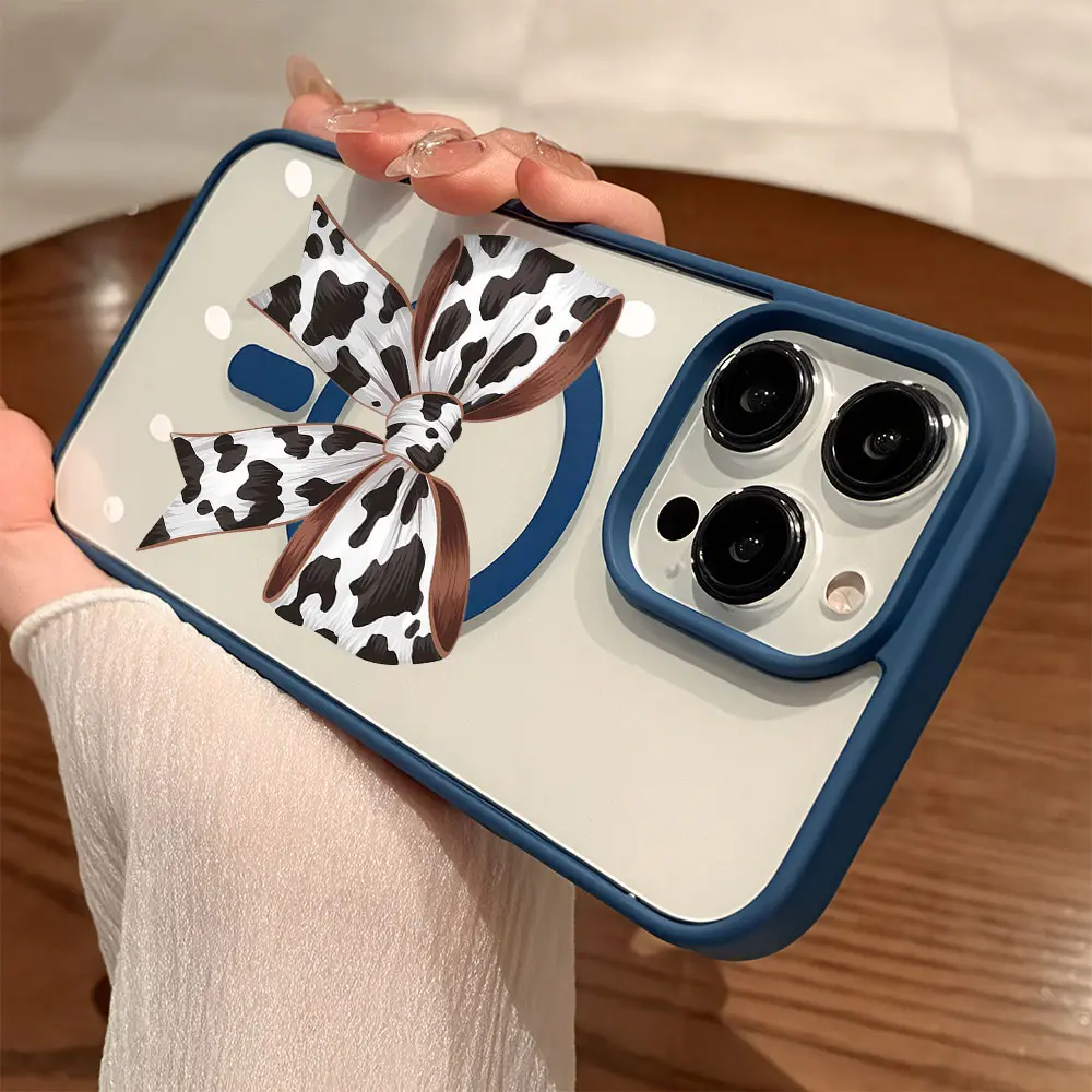 Premium Magnetic Case for iPhone11/12/13/14/15/16/17 promax Air Trendy Cow Print Bow y2k cased MagSafe Ready, Anti-Fall, Springtok and Ultra-Thin Design |     Perfect for Everyday Use Cellphone Screen Protector Cover