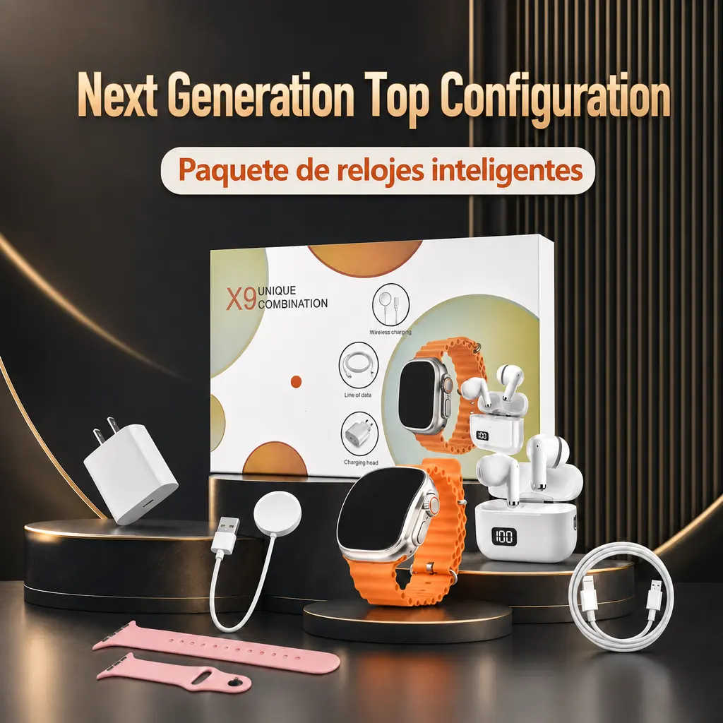 Smart Watch for Men Women, Bluetooth headphones, 20W fast charger, Type-C cable, adapter, and audio support—compact and portable. Headphone device