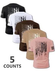 Premium 5-Piece Patriotic USA Flag Fitted T-Shirt Set for Men Matching Streetwear | Distressed American Pride Graphic Tee Multipack | Perfect Casual Summer Outfit for BBQ, Festivals & Patriotic Gifts