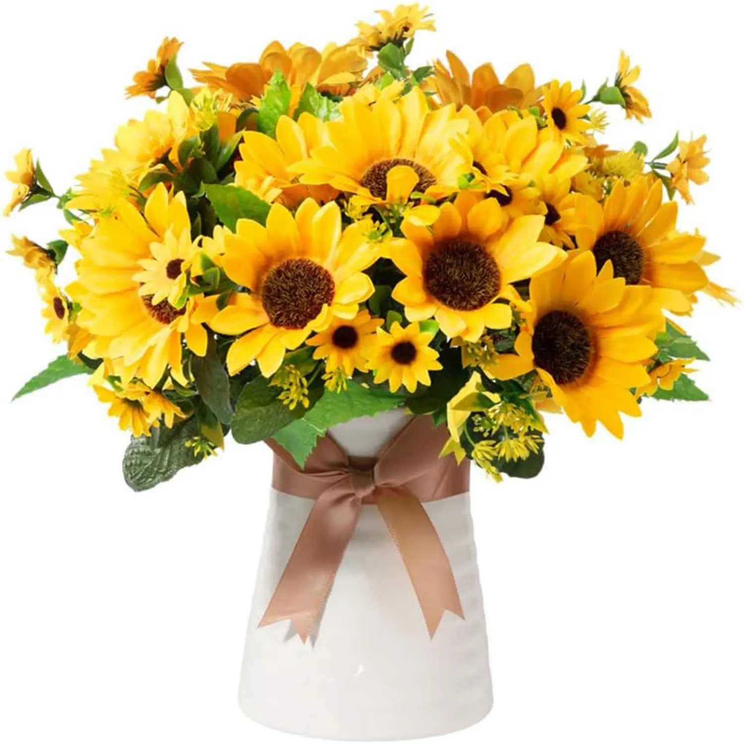 10 Bunches Artificial Sunflower Bouquet, Fake Silk Sunflower Flowers, Realistic Silk Sunflowers for Home Hotel DIY Craft Wedding Party Decoration Indoor and Outdoor Decor