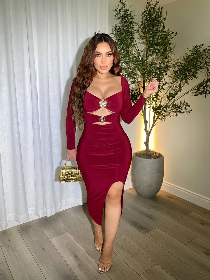 Dahlia Burgundy Midi Dress