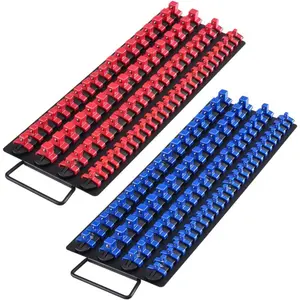 VEVOR Socket Organizer Set, 8PCS High - Rod Socket Holder, 1/4'', 3/8'' 1/2'' Metric SAE Socket Trays with Clear Labels, Hold up to 176PCS Standard Deep Sockets, Black Red (Socket Not Included)VEVOR Super Brand Day