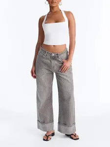 Catch Up Cuffed Wide Leg Jeans - Grey