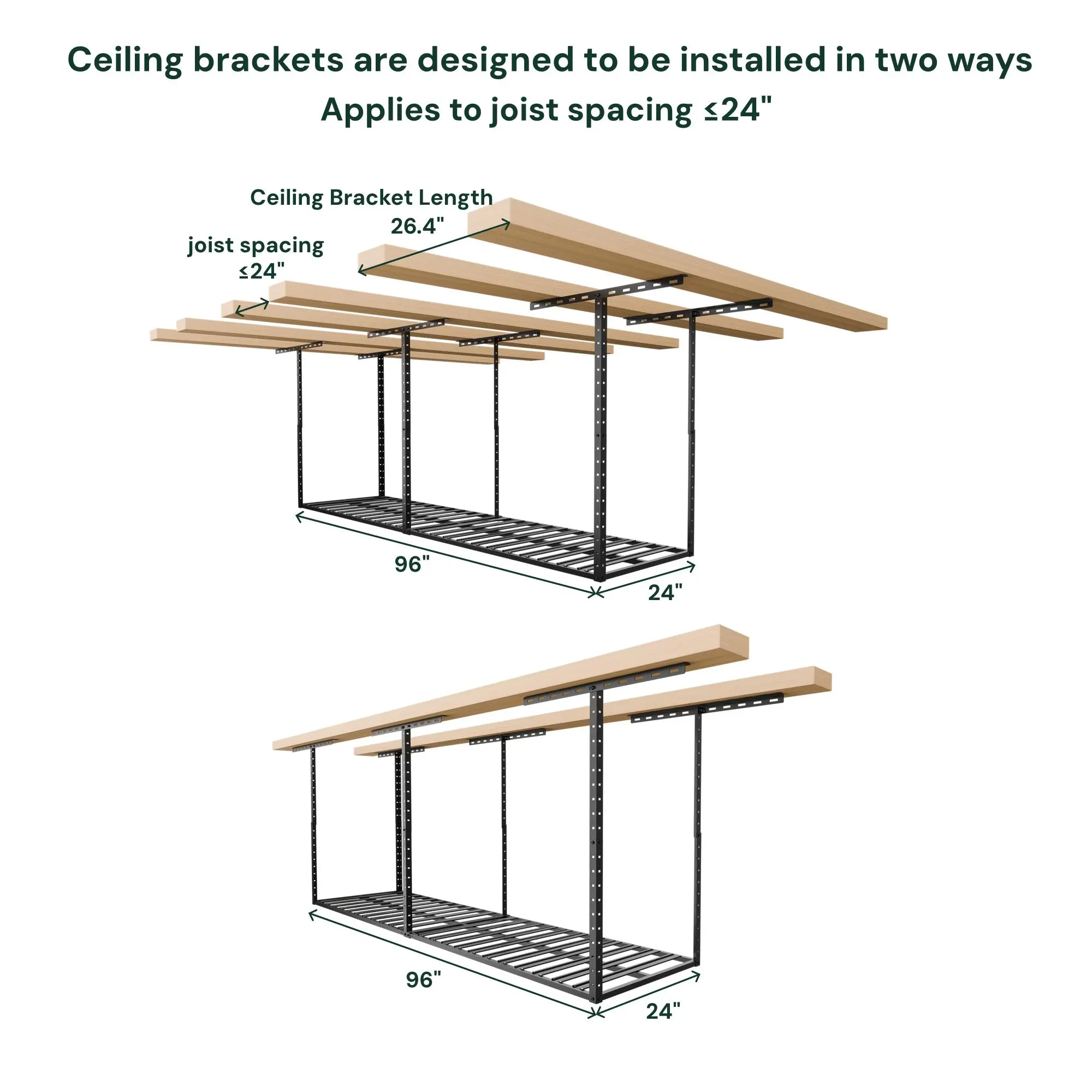 2X8FT Overhead Garage Storage Rack, 22"-40" Height Adjustable Garage Ceiling Storage Racks, Heavy Duty Metal Overhead Storage Organizer System, 800LBS Weight Capacity