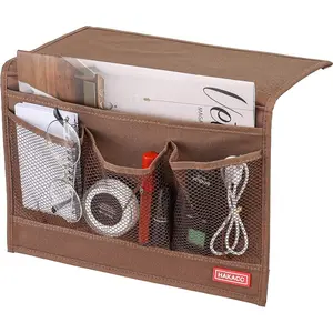 Bedside Organizer Bedside Storage Caddy Organizer with Hanging Pocket Remote Holder for Bed Accessories Brown
