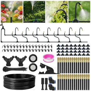 360? Adjustable Drip Irrigation System - 200FT Garden Watering System with 32 Nozzles, Garden Irrigation System, Greenhouse Accessories, Atomizing System for Yard, Lawn, , 5/16 inch Hose