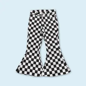 Black checkered denim pants baby girls bell bottom jeans