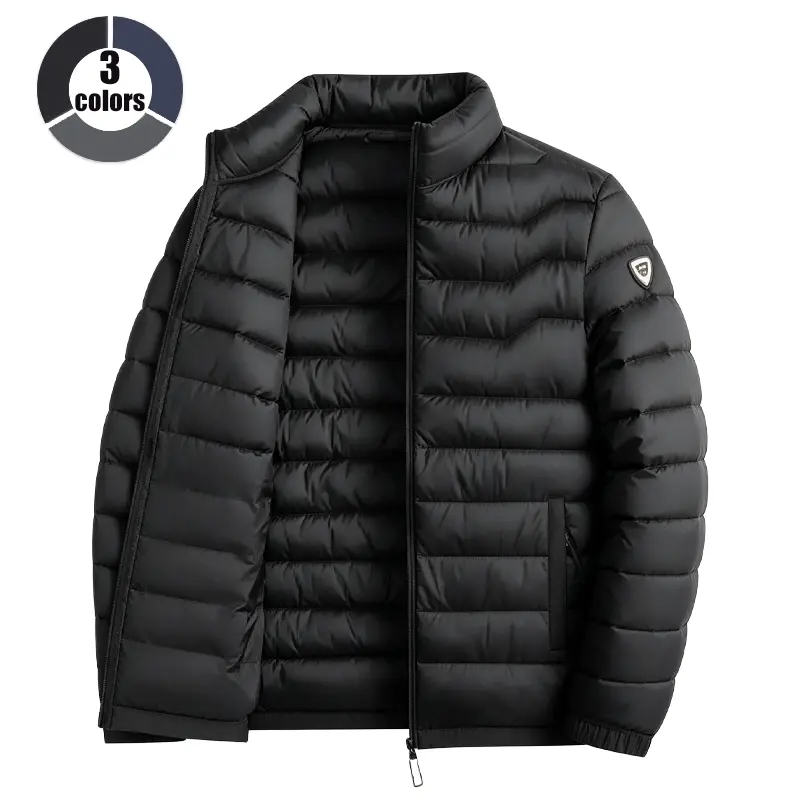 Men’s lightweight stand collar jacket, thickened for autumn/winter—solid color, warm and windproof, ideal for business commuting and casual wear.