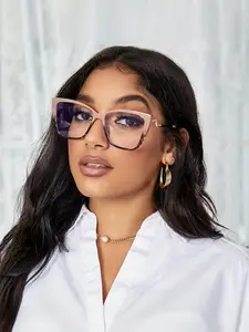 Women's Oversized Cat Eye Frame Simple Fashion Personal Flat Mirror, Minimalist Narrow Frame, Street Style Trendy Glasses, Holiday Gift