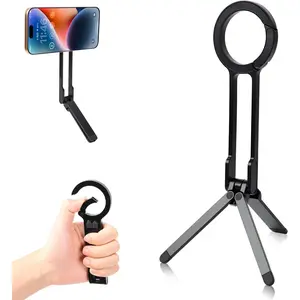 Universal Magnetic Phone Tripod Stand, Foldable Aluminum Alloy Quick Mount with Strong Magnet, Portable Pocket Size for iPhone Android Smartphones, Travel & Daily Vlog Shooting (Black)