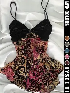 Y2K 2000s Vintage Style Sexy Print Fitted Spaghetti Strap Top, Trendy Small Batch Chic Girl Design, Fashionable Women's Clothing