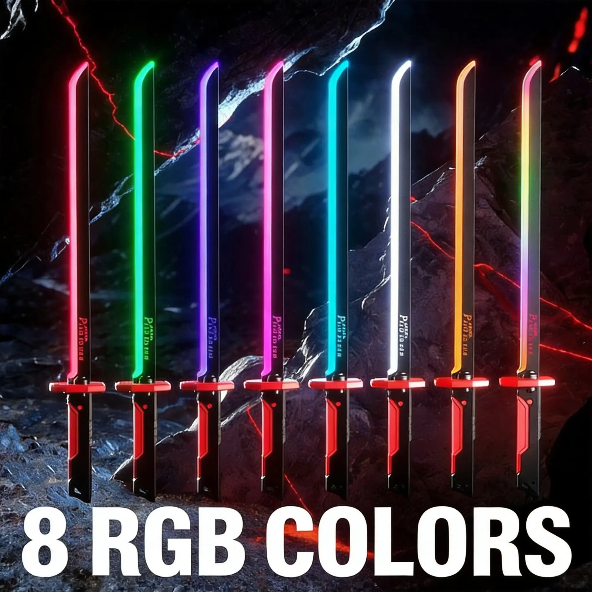 PIAOBOZHE Light Up Spray Sword - 8 RGB Color LED Katana with Mist Spray Effect, Type-C Rechargeable Samurai Sword with Scabbard, Expandable Light Saber Toy for Kids Adults Cosplay Halloween Birthday Gift
