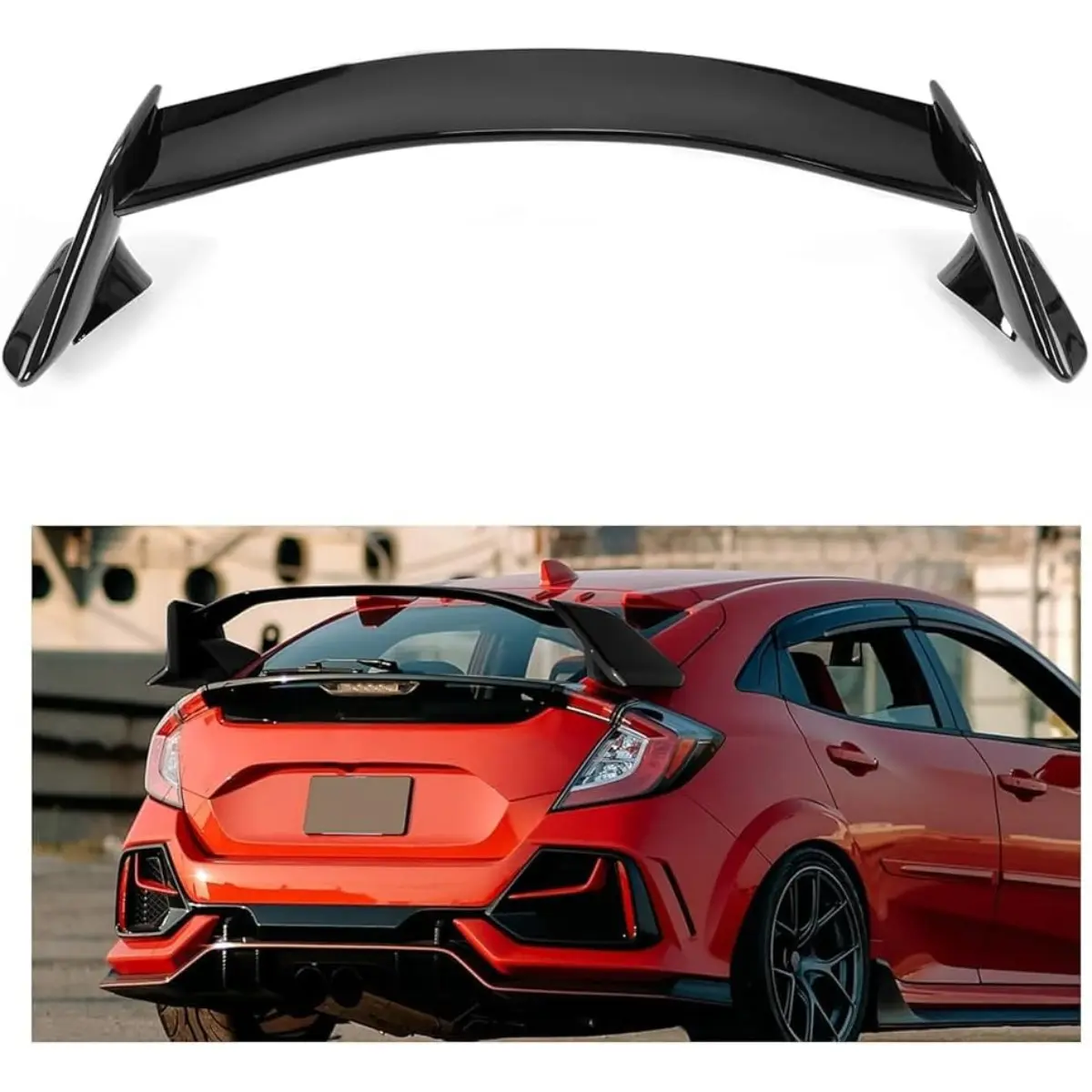 Rear Trunk Spoiler Wing for 2016-2021 Honda Civic Hatchback FK4 FK7 FK8 – Type-R Style ABS Trunk Lid Splitter Air Deflector, Glossy Black-TK