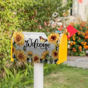 Magnetic Mailbox Cover, Sunflower Butterfly Decor, Buffalo Plaid Pattern, Fall Postal Box, Farmhouse Country Garden Decoration
