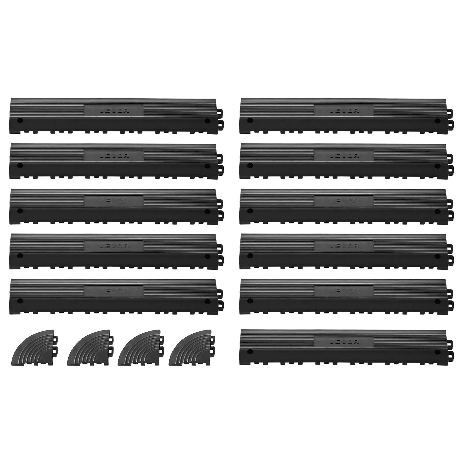VEVOR Transition Edge Kit, 11-Piece, Durable Straight Garage Floor Edging, PP Material, Easy Installation, Edge Protection for Wet Area Restaurant Pool, Only Compatible with VEVOR Drainage Mats, Black#BackToSchool