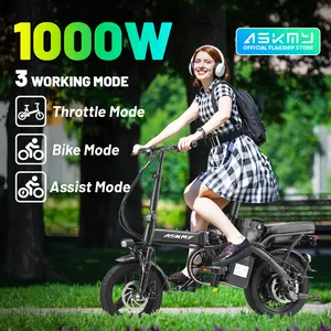 ASKMY E14 Folding Electric Bike 1000W Peak Motor, Up to 45 Miles Range | 14" Tubeless Tires, Dual Disc Brakes | UL Certified, Puncture-Tested Battery, 12-Month Warranty, Lightweight Design ，，5