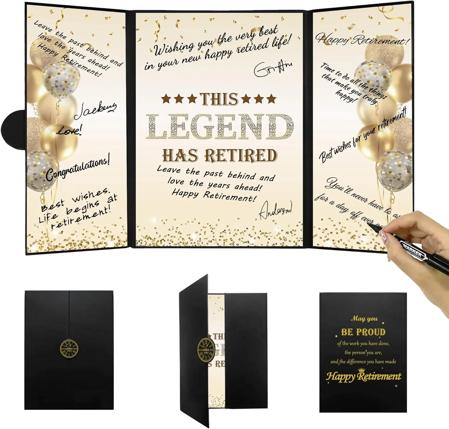 Black Gold Retirement Party Decorations This Legend Has Retired Alternative Signature Guest Book for Men Women Happy Retirement Gifts Signing Card Board for Farewell Party Supply Elegance Retiree