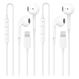 2 Pack-Lightning Headphones Earbuds Wired Earbuds with Microphone & Remote Control Noise Cancelling Earphones Comfortable