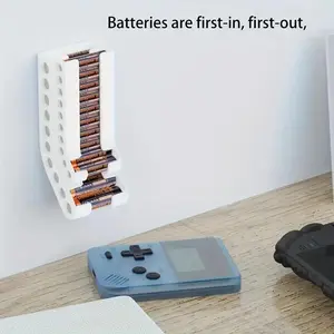 Battery Storage Rack for Aa & Aaa Batteries, Multifunctional Storage Rack, Wall-Mounted Battery Organizer, Battery Holder, First-In-First-Out Dispenser Container, Home Storage Essentials