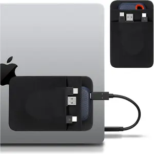 Portable Hard Drive Sleeve for Laptop, 2-Pocket Stick on Pouch with  Adhesive, for San Disk, , Crucial, Portable External Solid State Drive SSD Hard Drive Carrying Case, Black